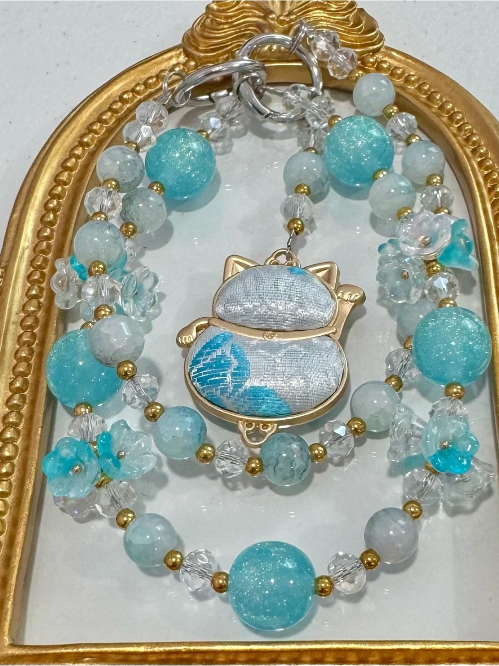 New  Turquoise Lucky Japanese Cat Charm Phone Case Strap